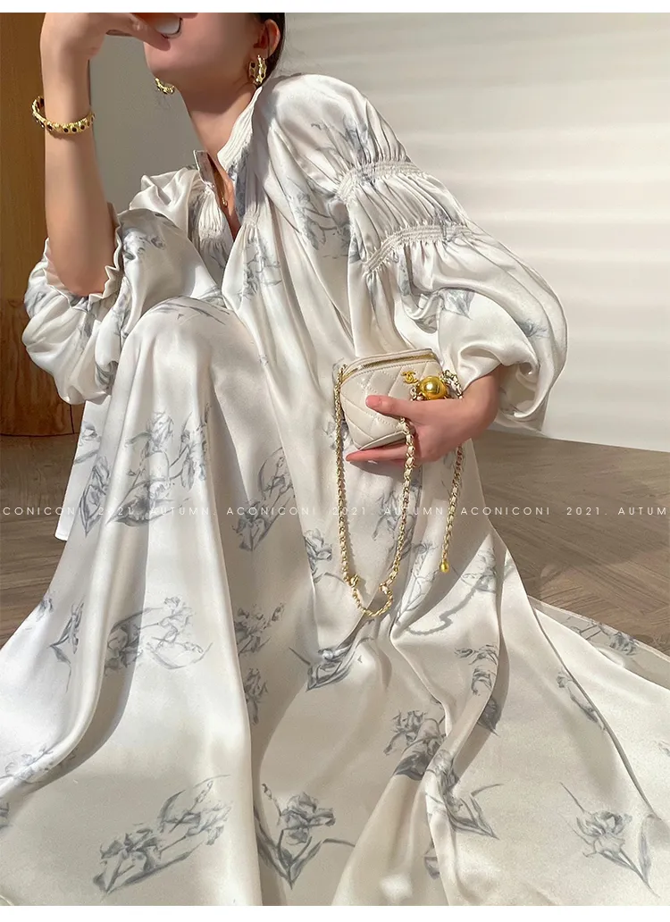 Aconiconi｜dyed imitation silk loose romantic dress - Nagamachi