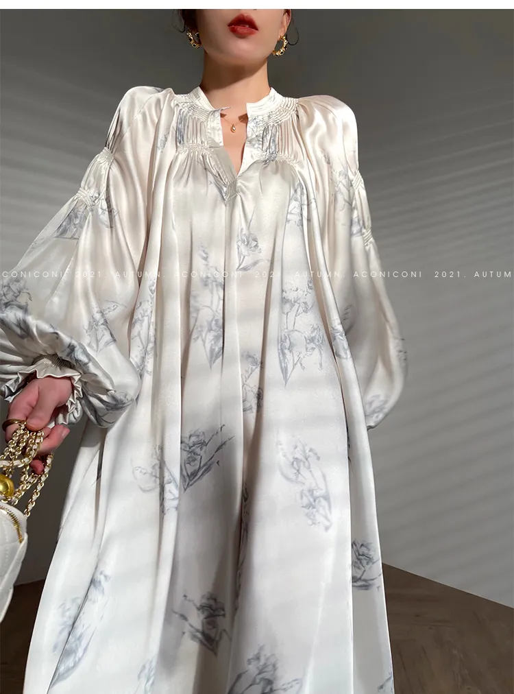 Aconiconi｜dyed imitation silk loose romantic dress - Nagamachi