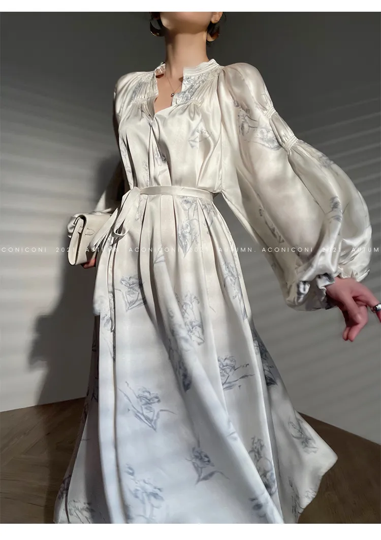 Aconiconi｜dyed imitation silk loose romantic dress - Nagamachi