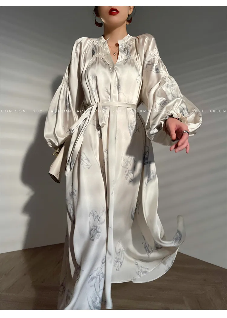 Aconiconi｜dyed imitation silk loose romantic dress - Nagamachi