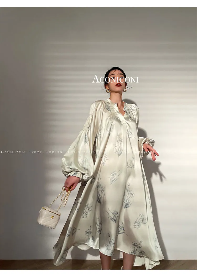 Aconiconi｜dyed imitation silk loose romantic dress - Nagamachi
