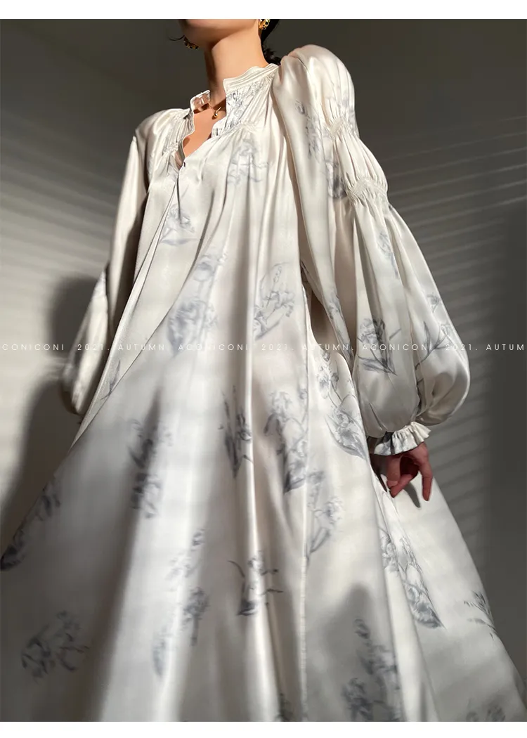 Aconiconi｜dyed imitation silk loose romantic dress - Nagamachi
