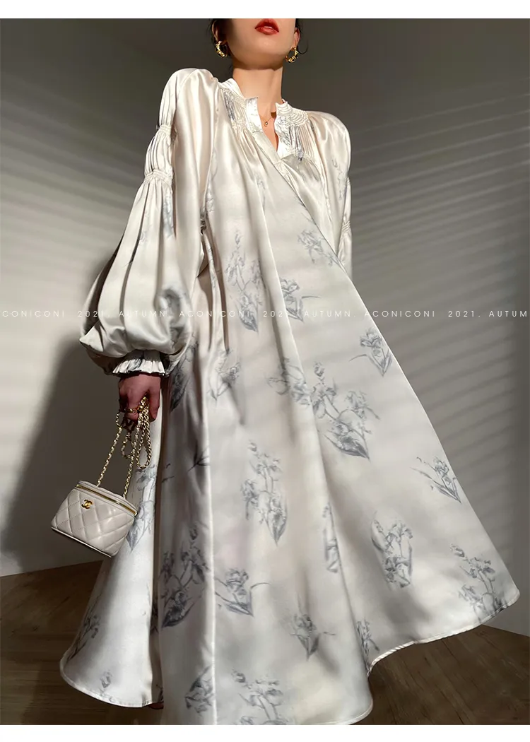 Aconiconi｜dyed imitation silk loose romantic dress - Nagamachi