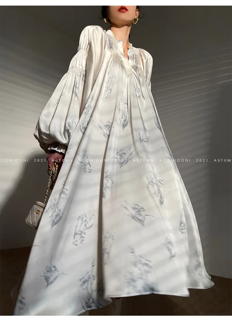 Aconiconi｜dyed imitation silk loose romantic dress - Nagamachi