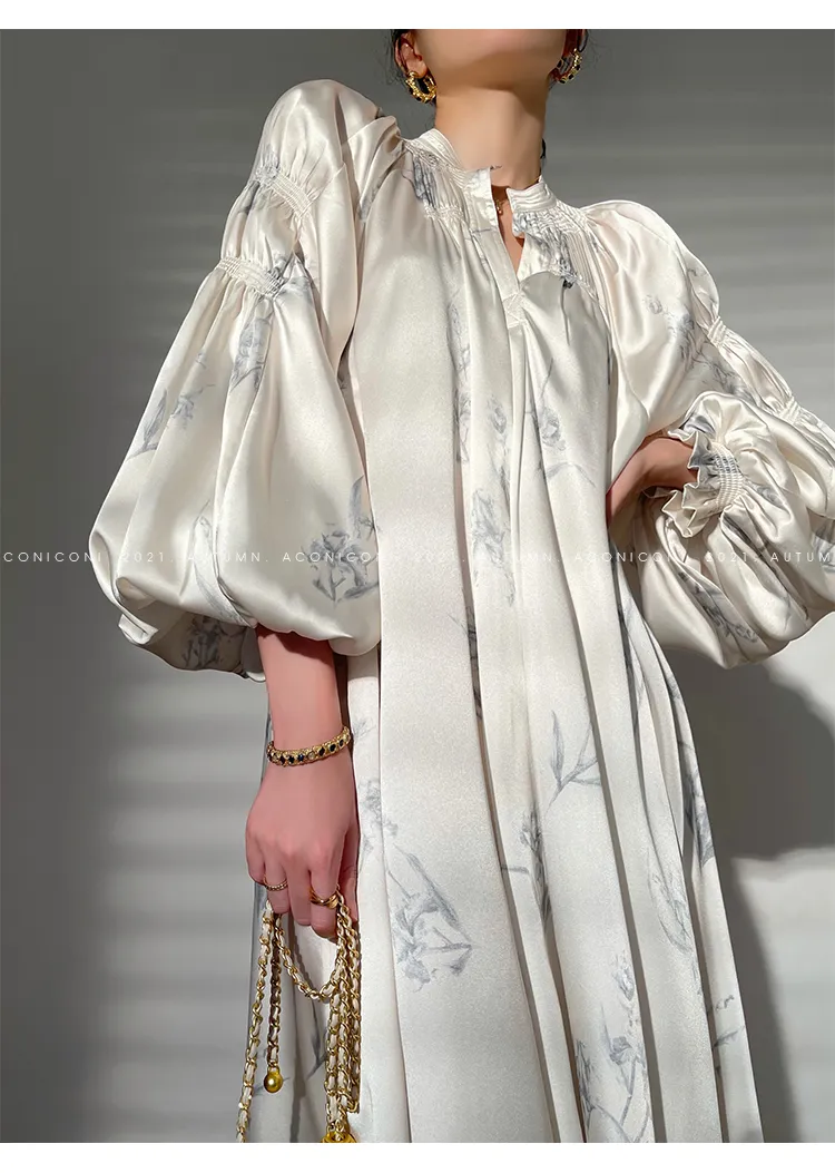 Aconiconi｜dyed imitation silk loose romantic dress - Nagamachi