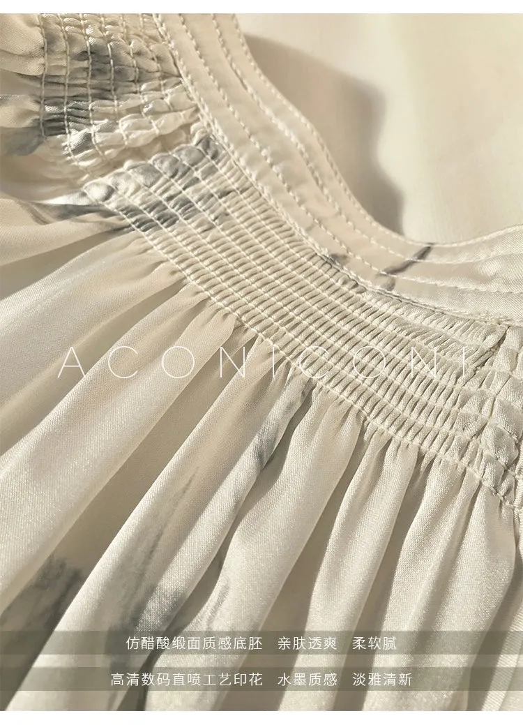 Aconiconi｜dyed imitation silk loose romantic dress - Nagamachi