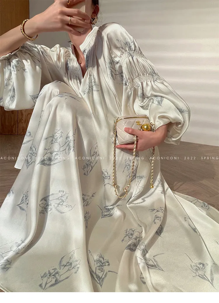 Aconiconi｜dyed imitation silk loose romantic dress - Nagamachi