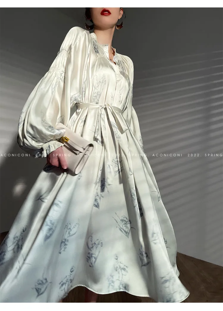 Aconiconi｜dyed imitation silk loose romantic dress - Nagamachi