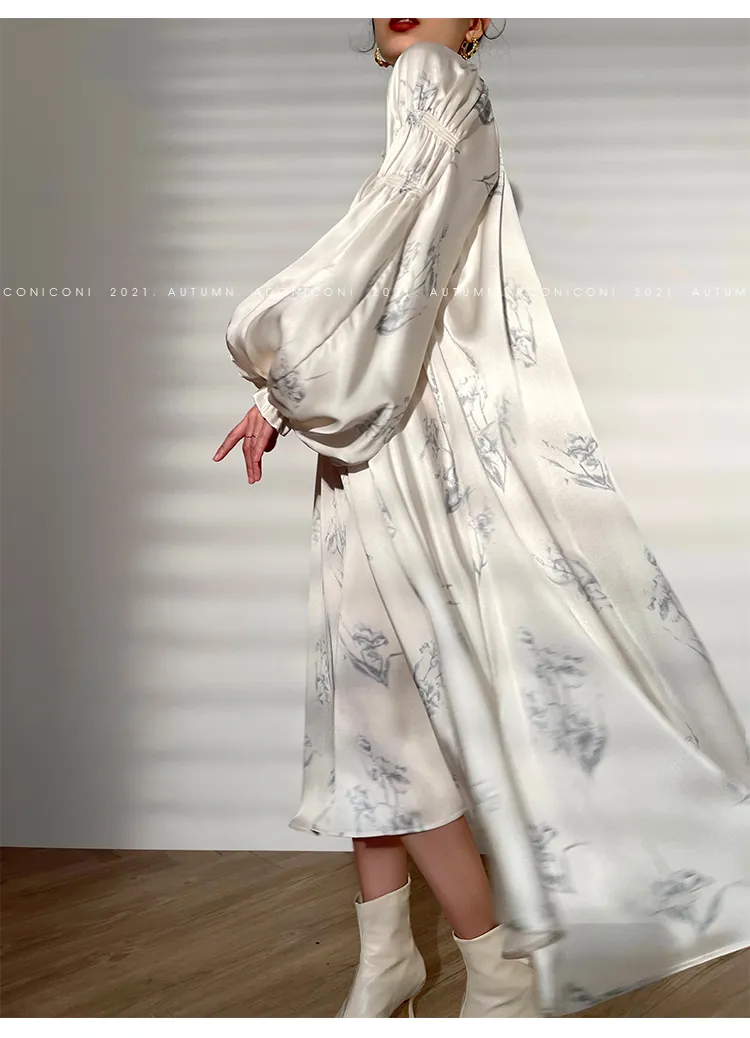 Aconiconi｜dyed imitation silk loose romantic dress - Nagamachi