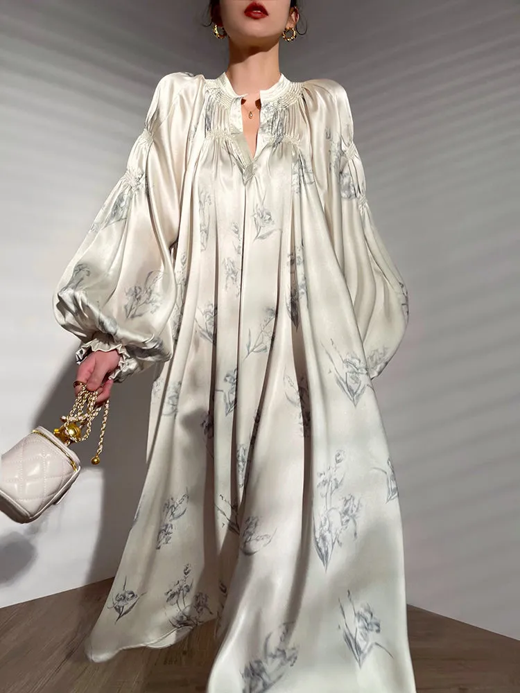 Aconiconi｜dyed imitation silk loose romantic dress - Nagamachi