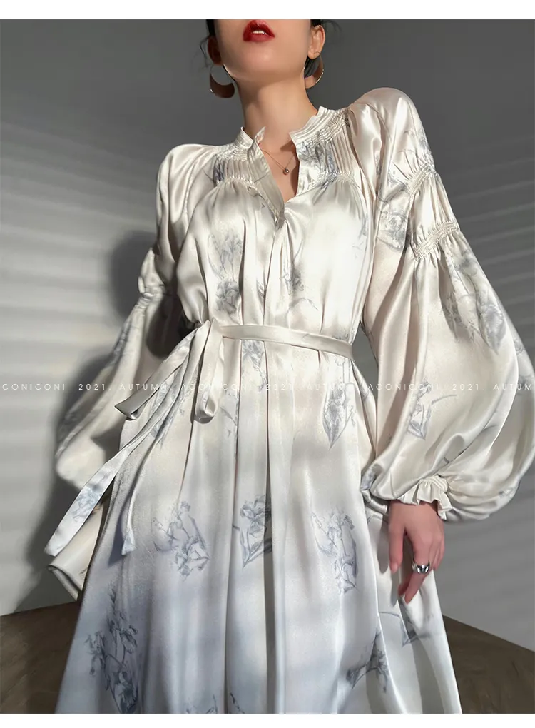 Aconiconi｜dyed imitation silk loose romantic dress - Nagamachi