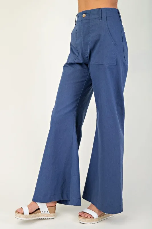 Andrea High Waist Flared Leg Pants Navy