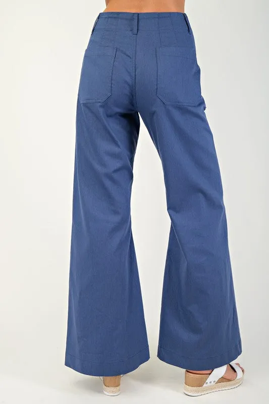 Andrea High Waist Flared Leg Pants Navy