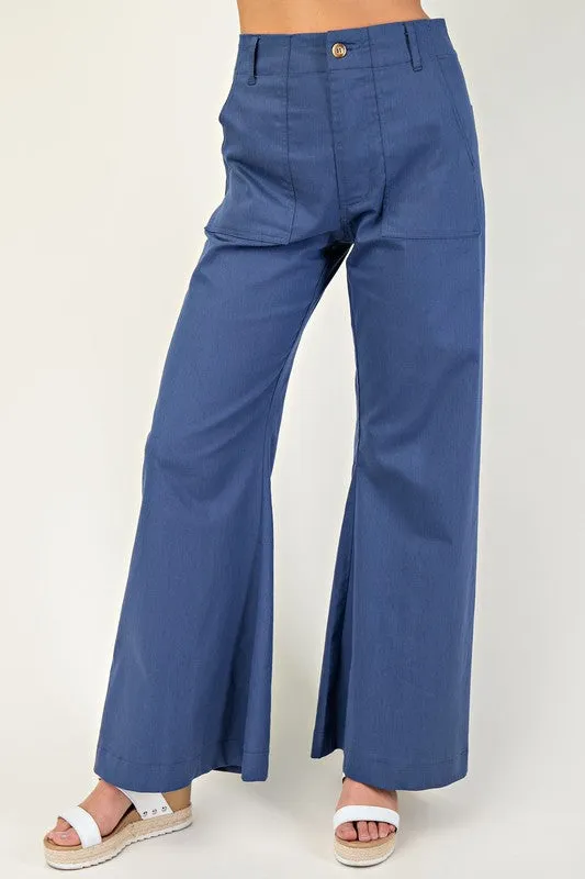 Andrea High Waist Flared Leg Pants Navy