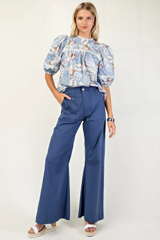 Andrea High Waist Flared Leg Pants Navy