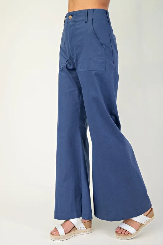 Andrea High Waist Flared Leg Pants Navy