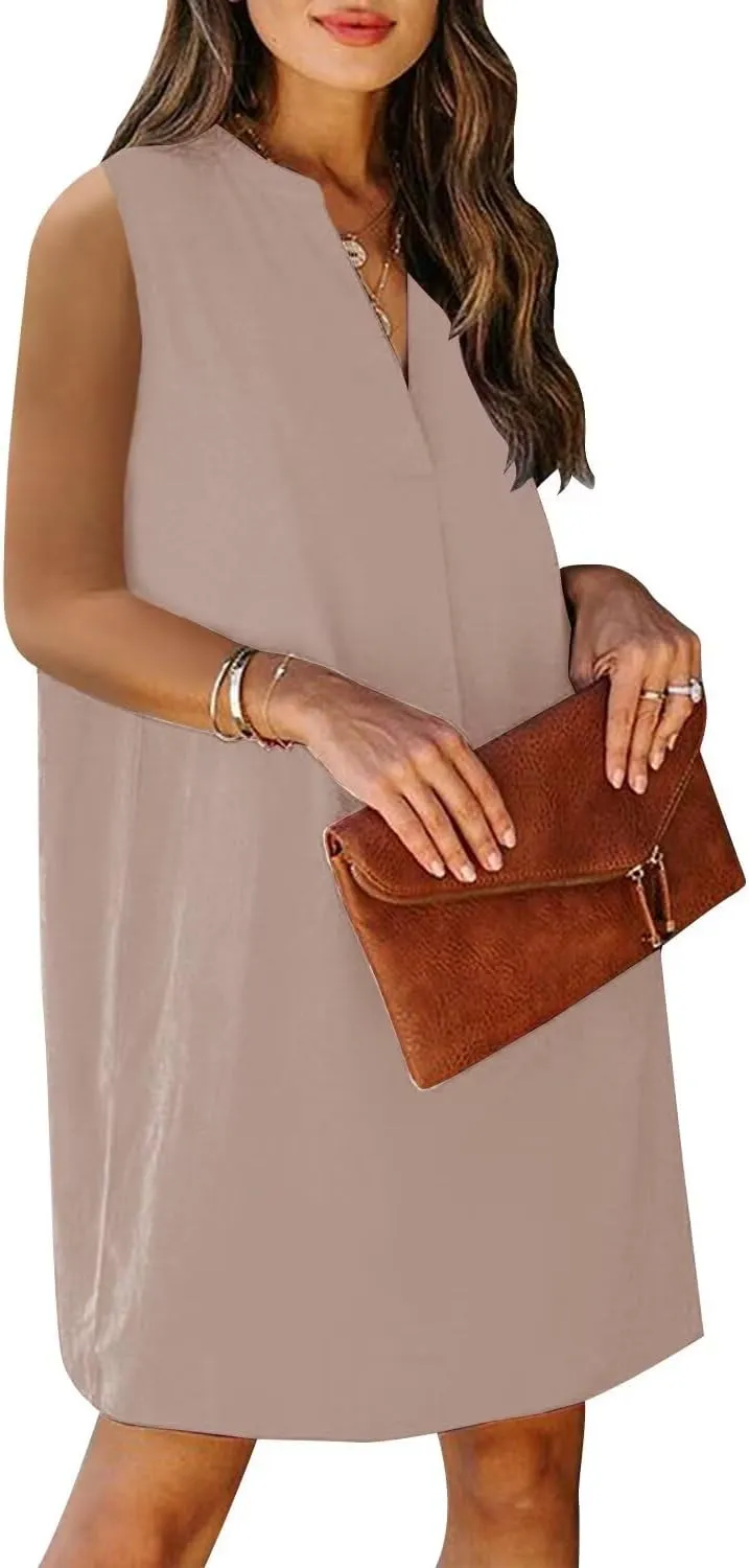 ANFTFH Women's Sleeveless Dresses 2025 V Neck Casual Trendy DressesS-2XL