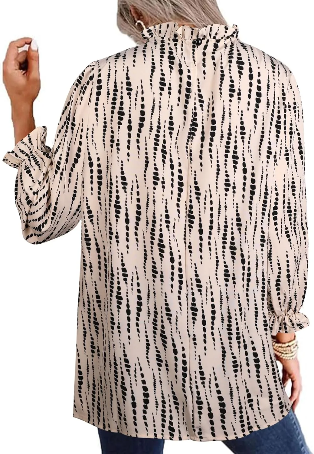 Avanova Women Polka Dot Long Sleeve Blouse Shirts Work Mock Neck Ruffle Top