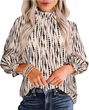Avanova Women Polka Dot Long Sleeve Blouse Shirts Work Mock Neck Ruffle Top