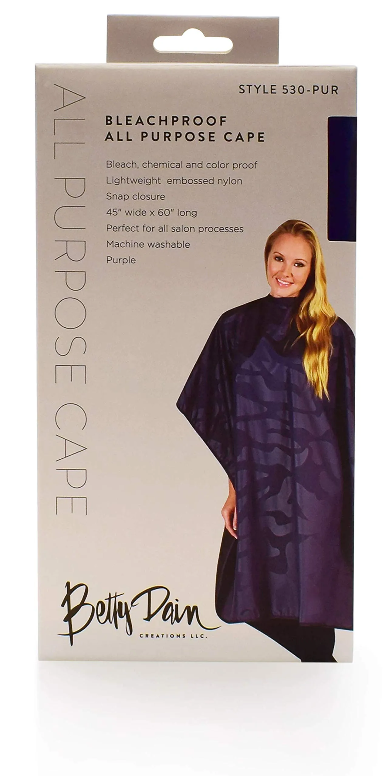 Betty Dain Bleach-proof All Purpose Styling Cape, Material Defends Against Bleach Stains, Color Proof, Chemical Proof, Waterproof, Lightweight Embossed Nylon, Purple