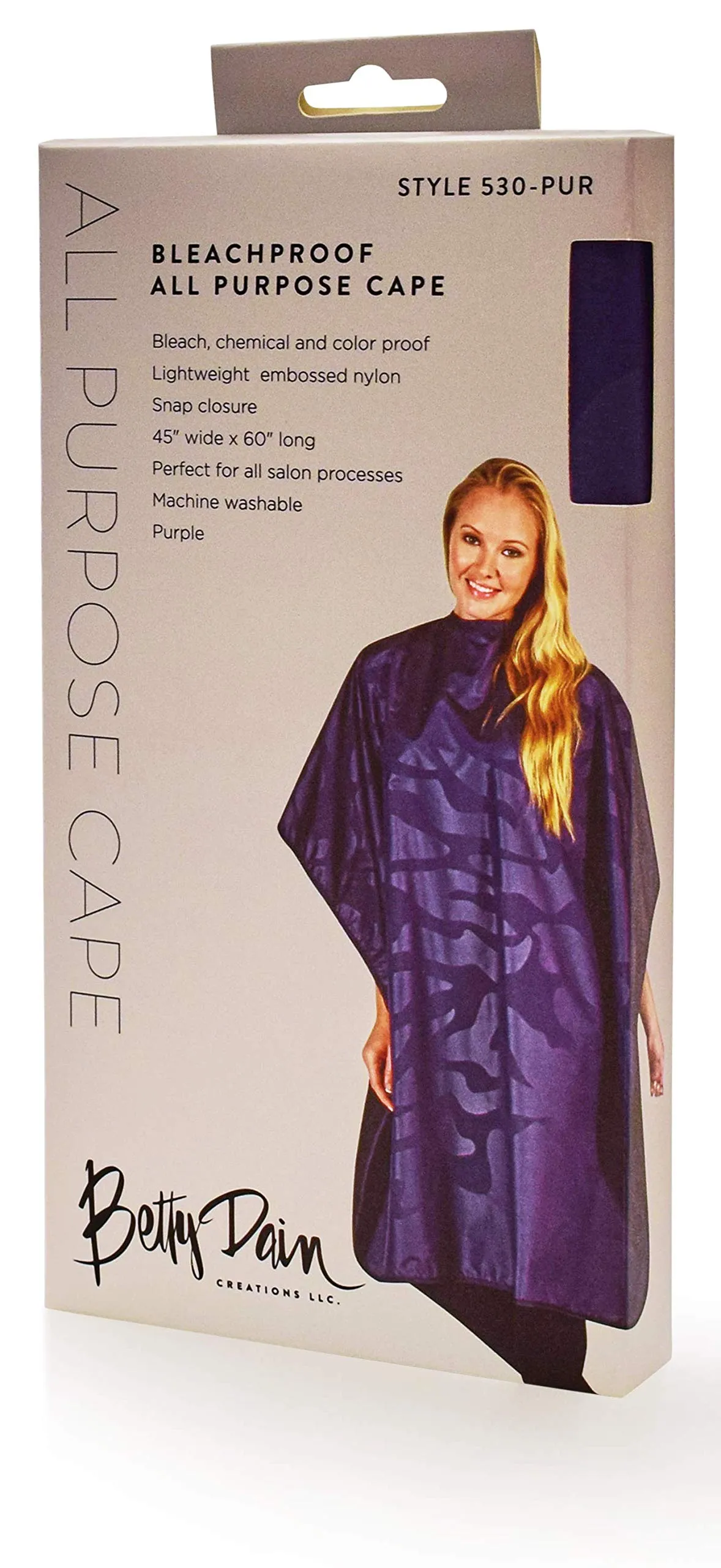 Betty Dain Bleach-proof All Purpose Styling Cape, Material Defends Against Bleach Stains, Color Proof, Chemical Proof, Waterproof, Lightweight Embossed Nylon, Purple
