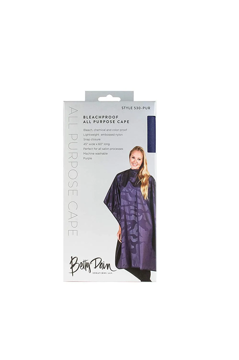 Betty Dain Bleach-proof All Purpose Styling Cape, Material Defends Against Bleach Stains, Color Proof, Chemical Proof, Waterproof, Lightweight Embossed Nylon, Purple