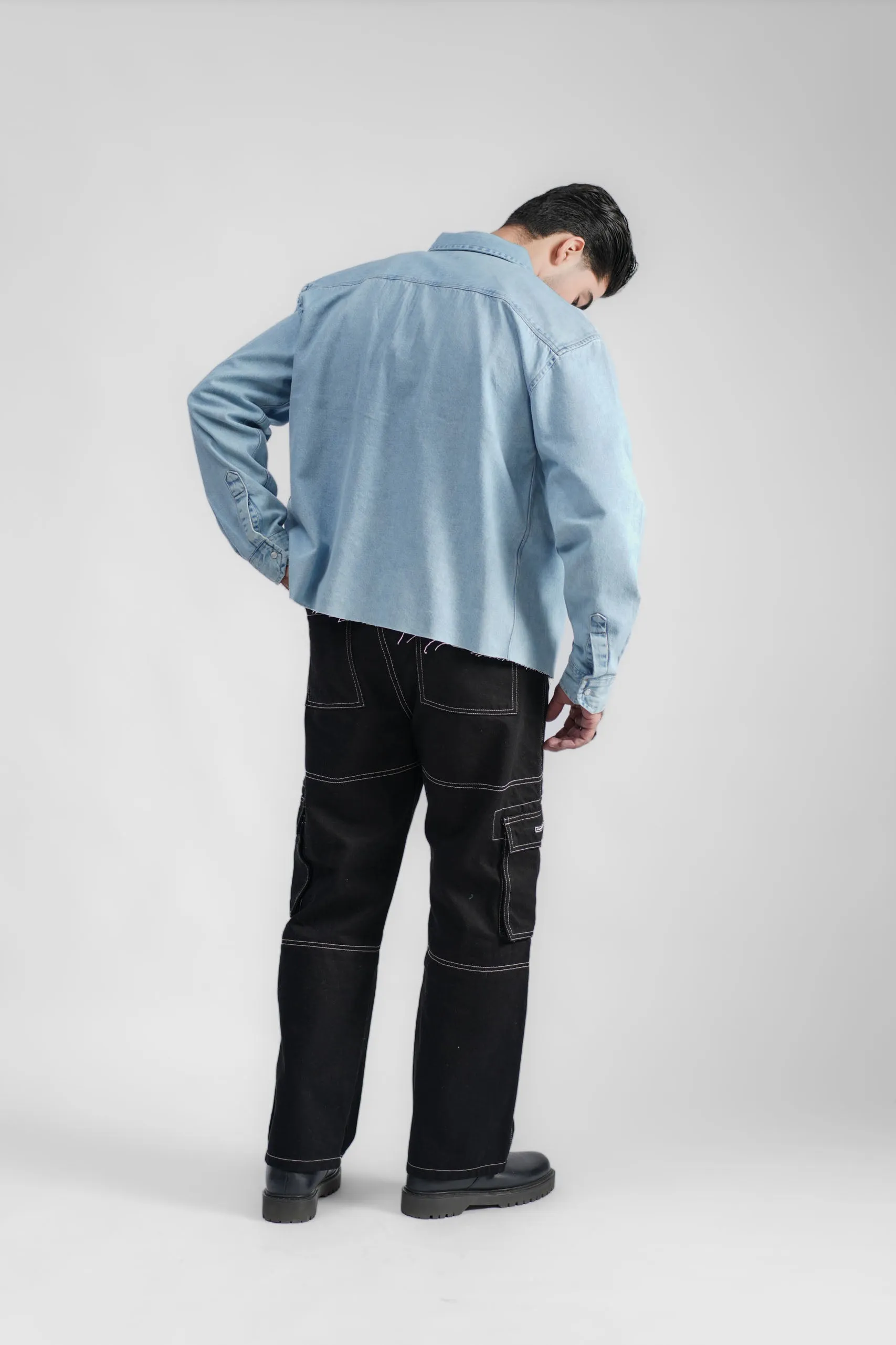 Black Denim Cargo - Straight Fit