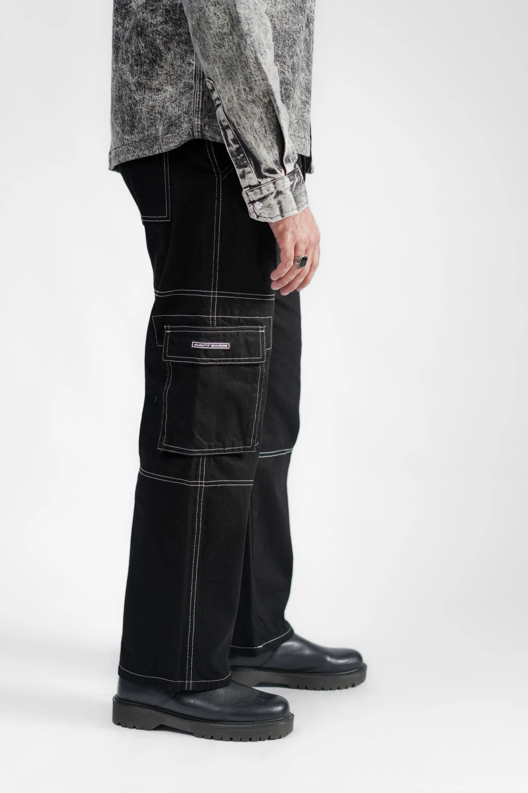 Black Denim Cargo - Straight Fit