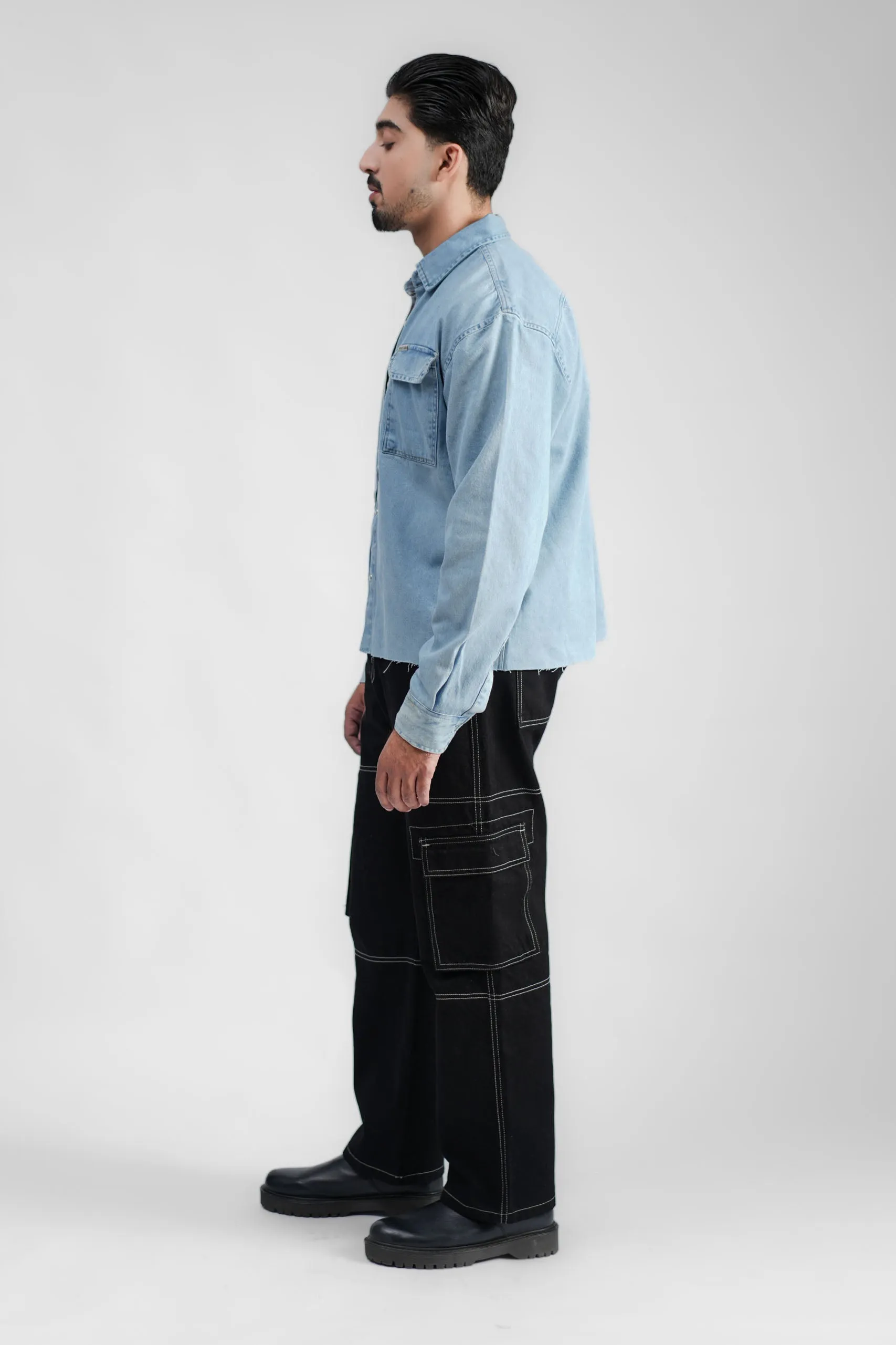 Black Denim Cargo - Straight Fit