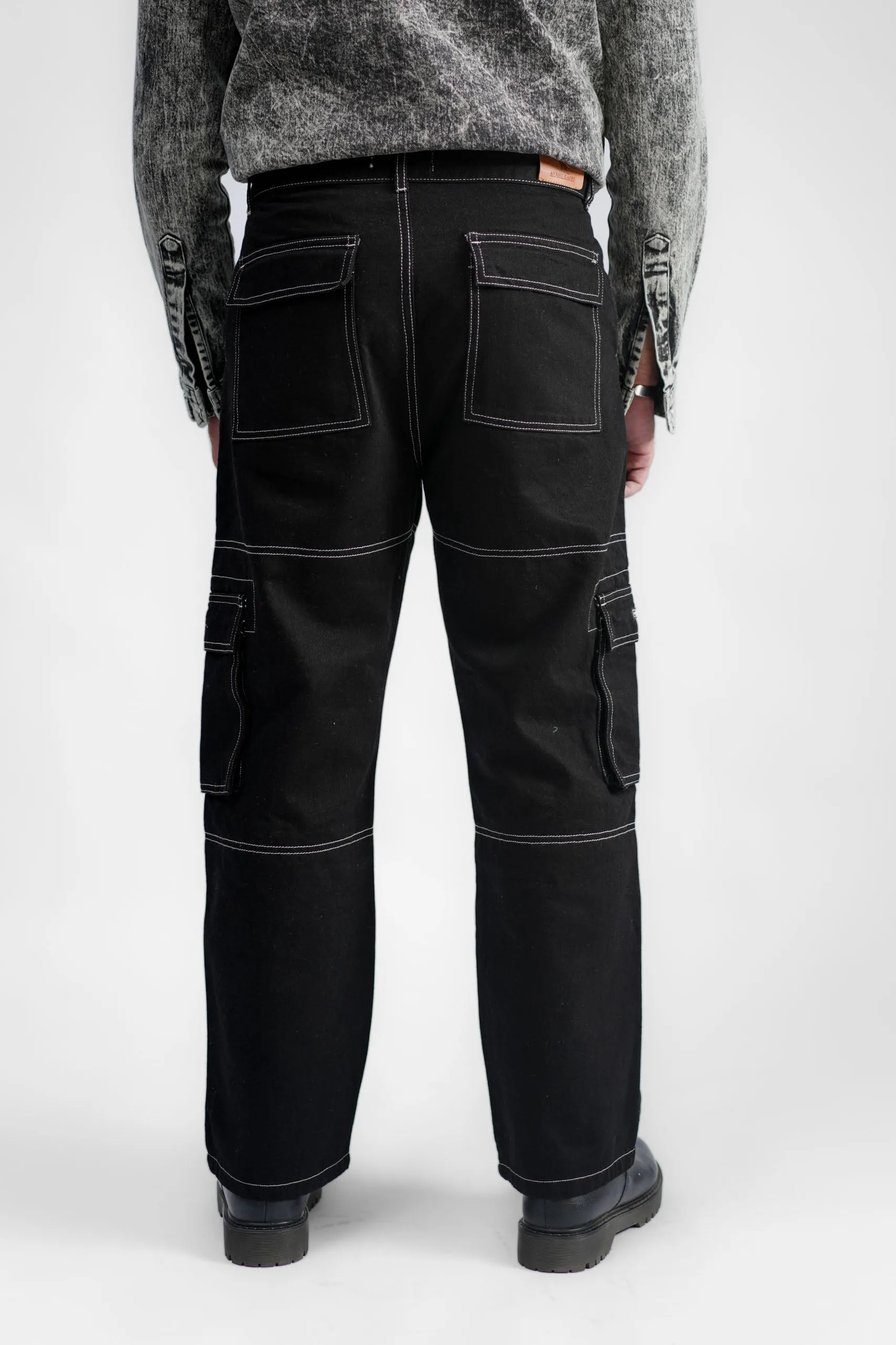 Black Denim Cargo - Straight Fit