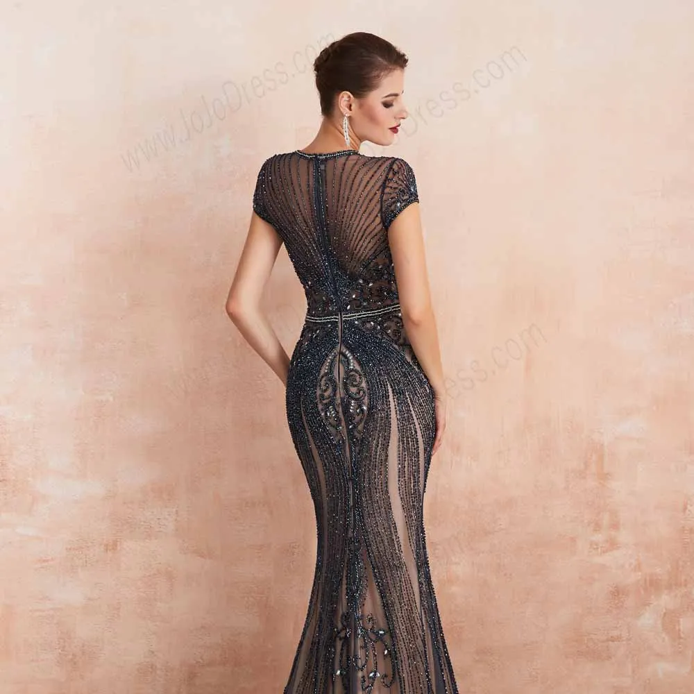 Black Retro Hollywood Fitted Maxi Formal Evening Dress EN3404