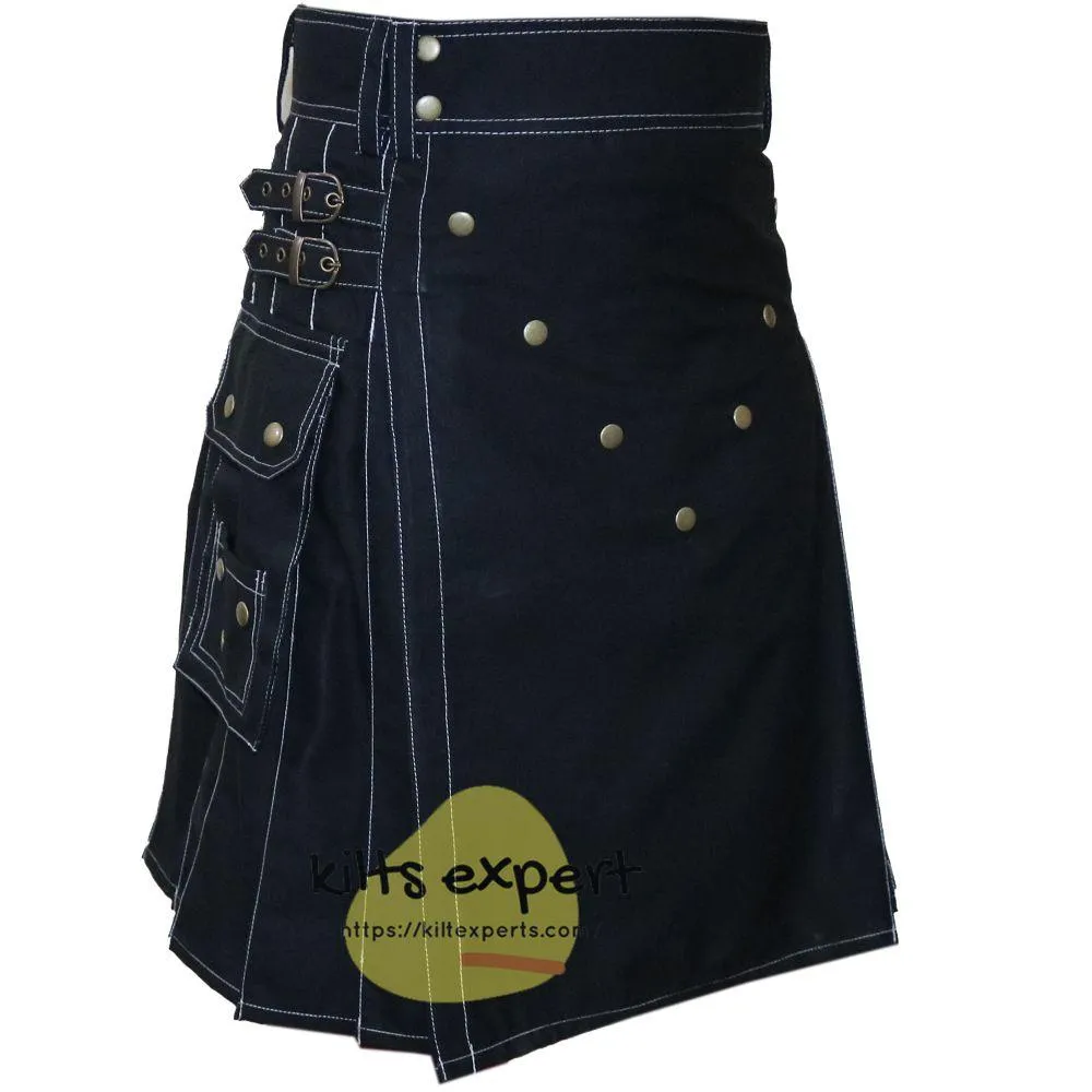 Black V Style Utility Kilt For Men