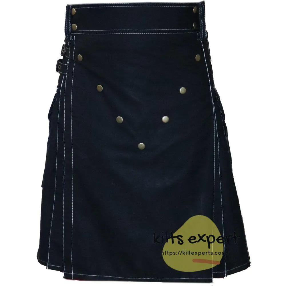 Black V Style Utility Kilt For Men