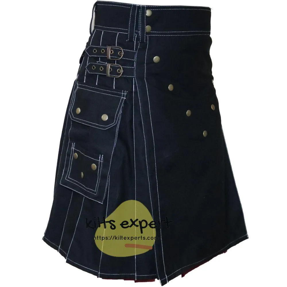 Black V Style Utility Kilt For Men