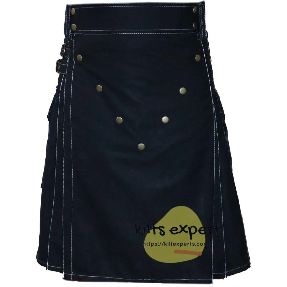 Black V Style Utility Kilt For Men
