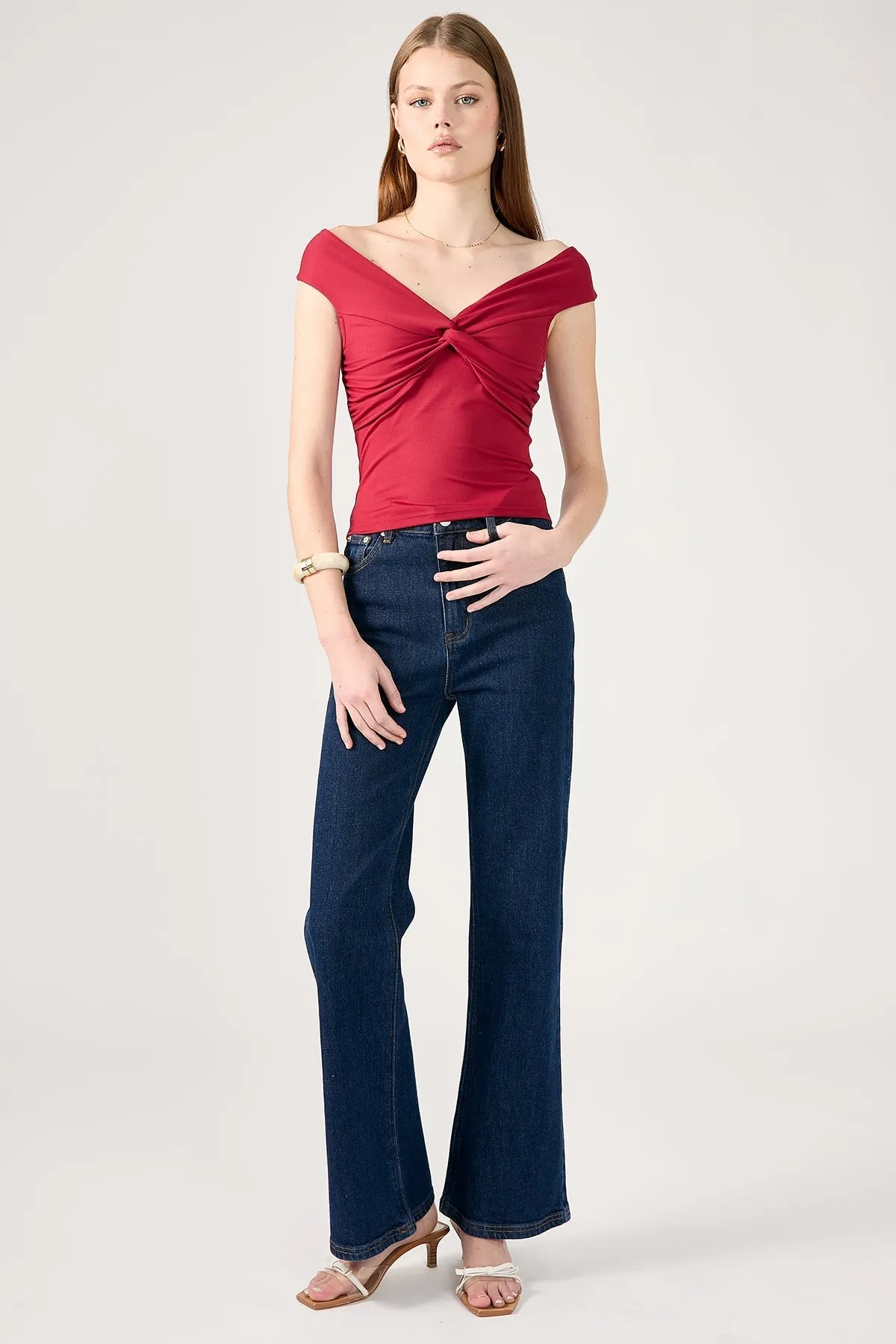 Chloe Draped Off-Shoulder Top - Burgundy