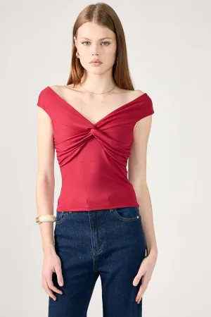 Chloe Draped Off-Shoulder Top - Burgundy