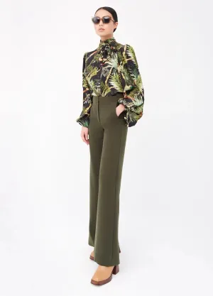 Chloe Print Shirt Bow Collar - Green