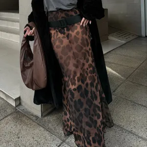 cold weather outfits Joskaa Fashion Women Leopard Print Mesh Mermaid Skirts Drawstring Bandage Waist Maxi Skirts Party Sexy Lady Transparent Long Skirts Y2k