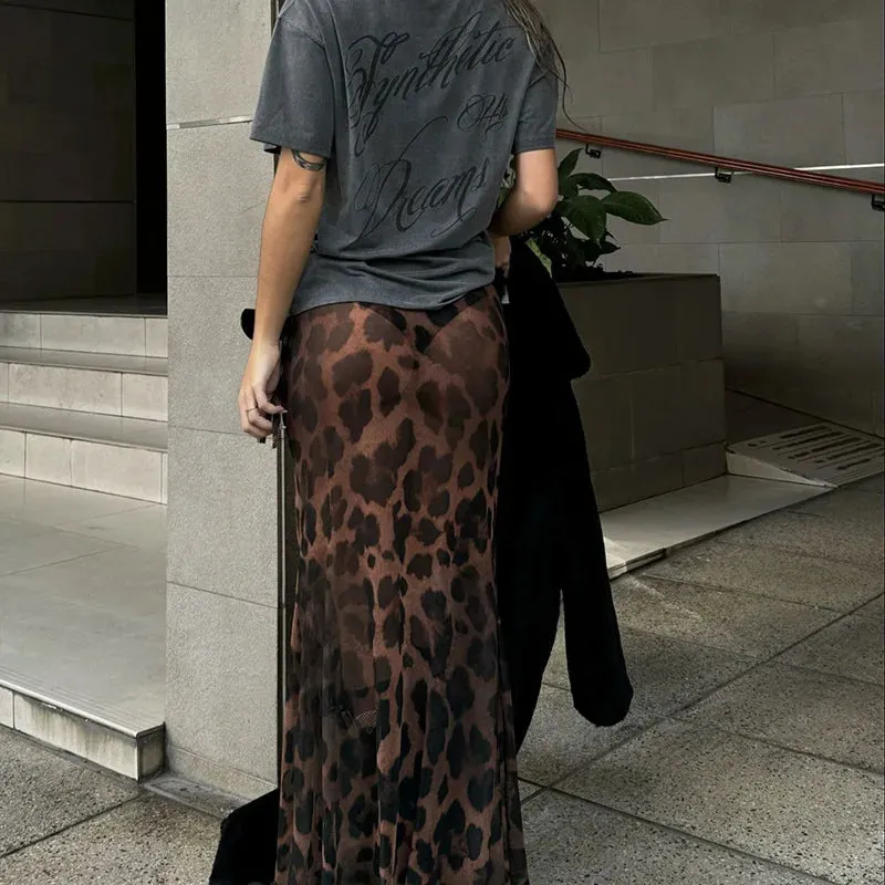 cold weather outfits Joskaa Fashion Women Leopard Print Mesh Mermaid Skirts Drawstring Bandage Waist Maxi Skirts Party Sexy Lady Transparent Long Skirts Y2k