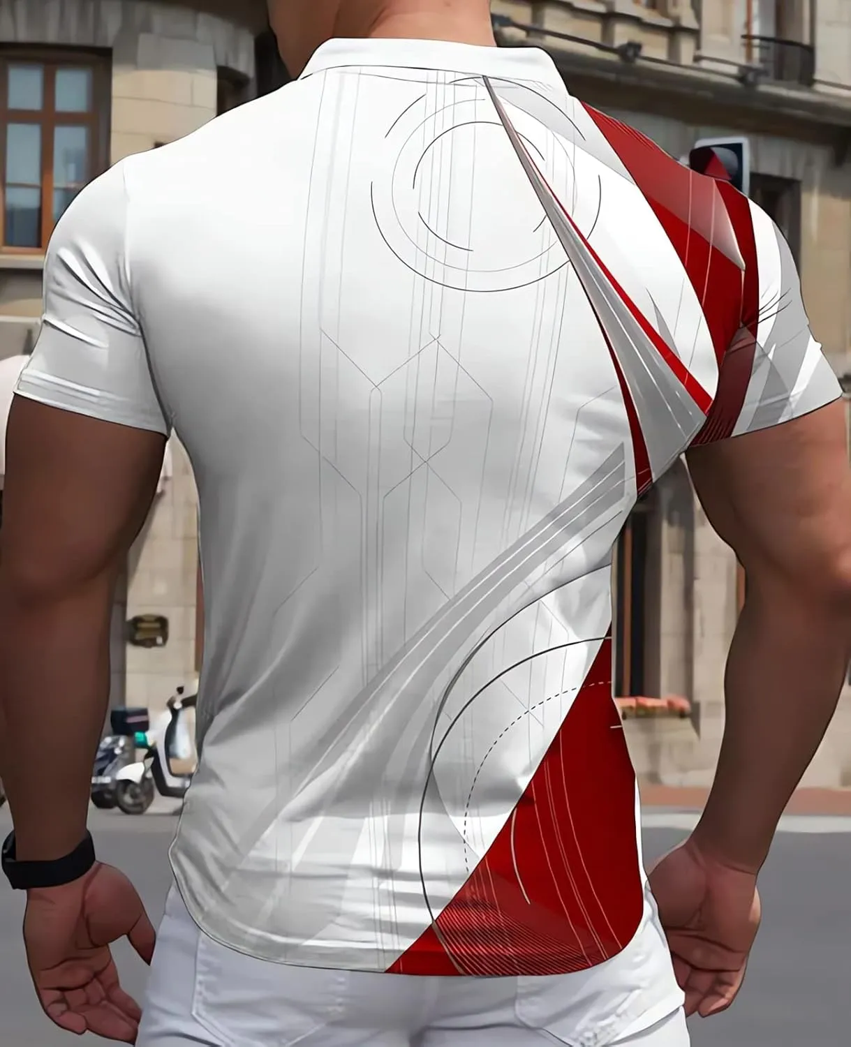 Ecosunny Men's Short Sleeve Polo Shirt 3D Printed Zipper Casual Slim Fit Golf Shirts