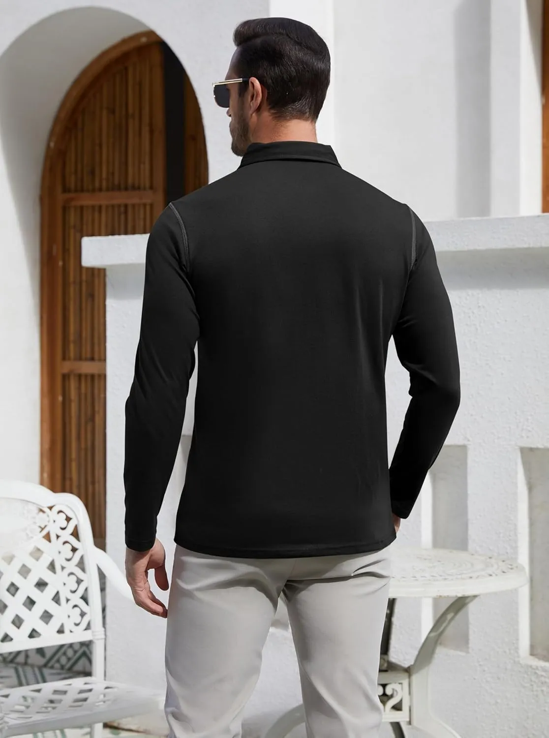 EDITCOZY Long Sleeve Polo Shirts for Men with Pocket Casual Cotton Button Down Collared Golf Shirts