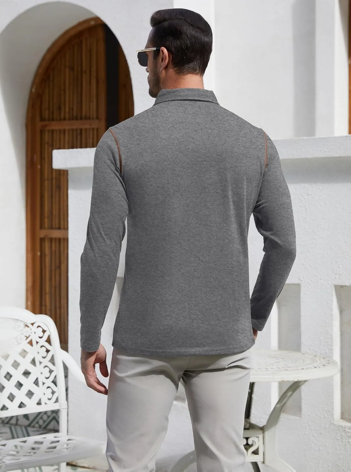 EDITCOZY Long Sleeve Polo Shirts for Men with Pocket Casual Cotton Button Down Collared Golf Shirts