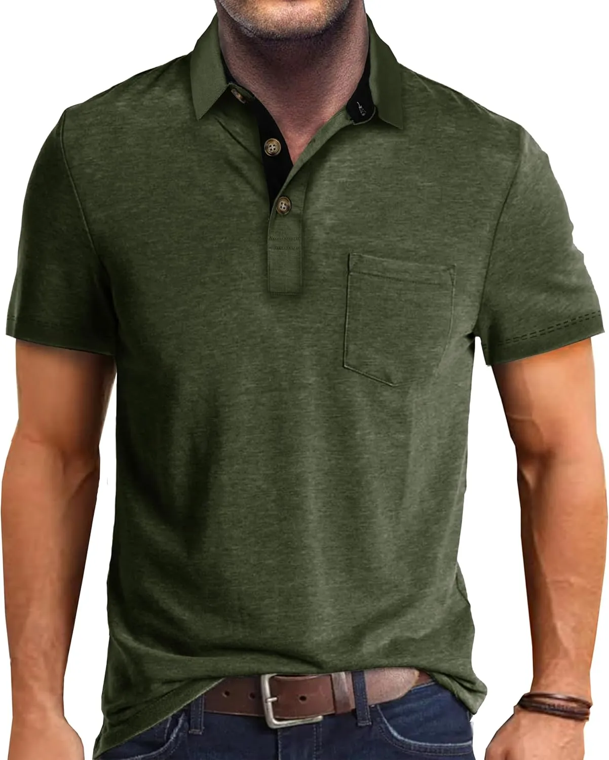 EDITCOZY Mens Polo Shirts with Pocket Casual Classic Short Sleeve Button Golf T-Shirt Top