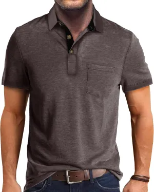 EDITCOZY Mens Polo Shirts with Pocket Casual Classic Short Sleeve Button Golf T-Shirt Top