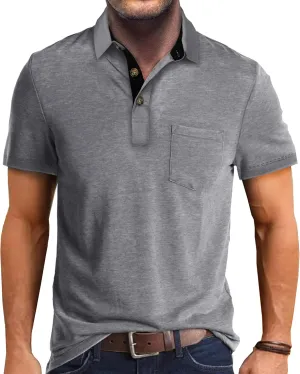 EDITCOZY Mens Polo Shirts with Pocket Casual Classic Short Sleeve Button Golf T-Shirt Top