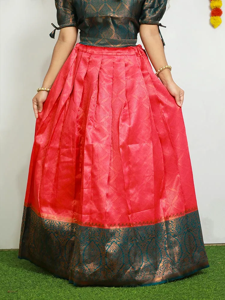 Elegant Brocade Pattupavadai: Puff Sleeve and Round Neckline