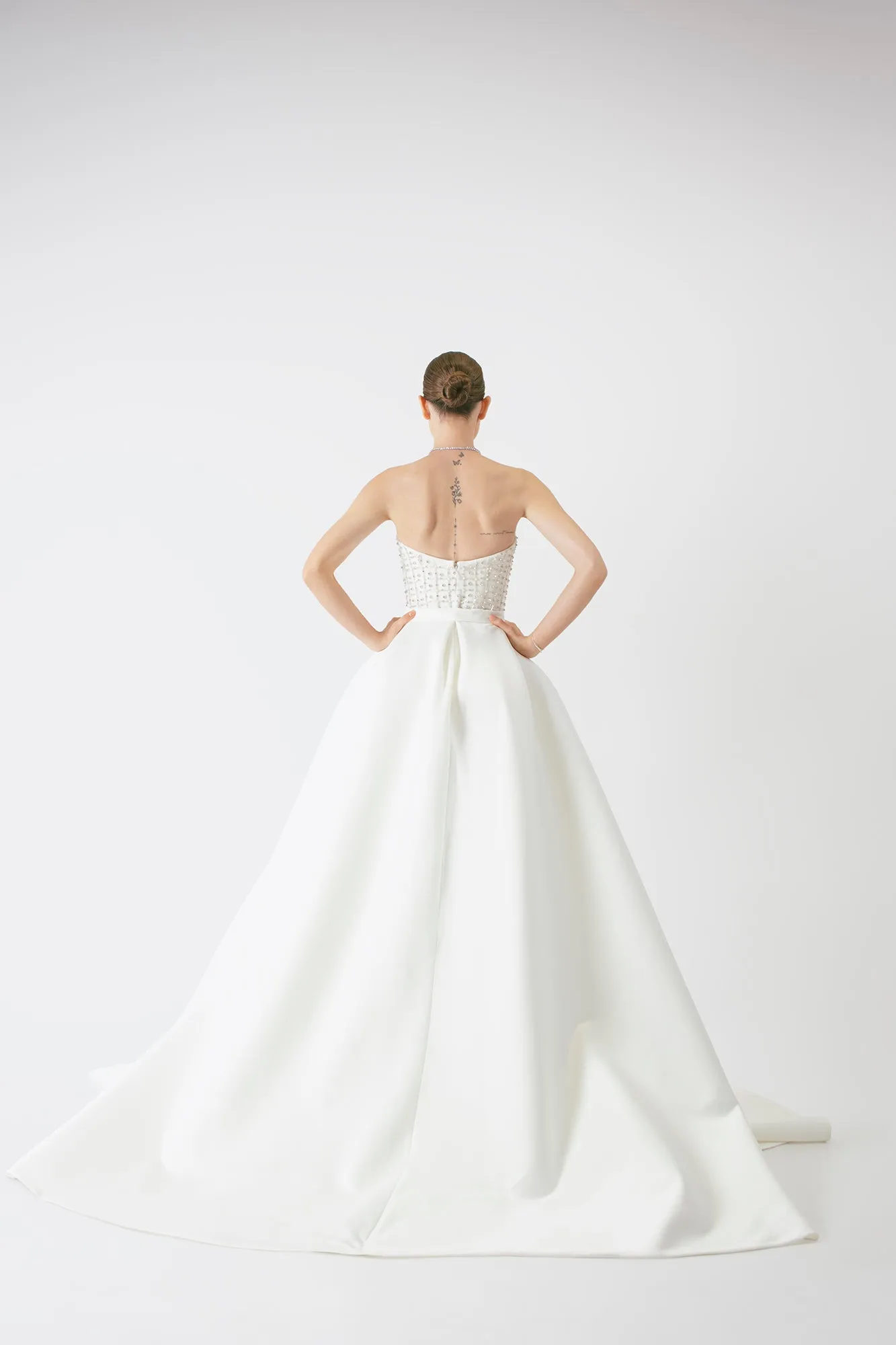 Elegant Satin Straight Neckline A-line Wedding Dress with Sparkling Crystals