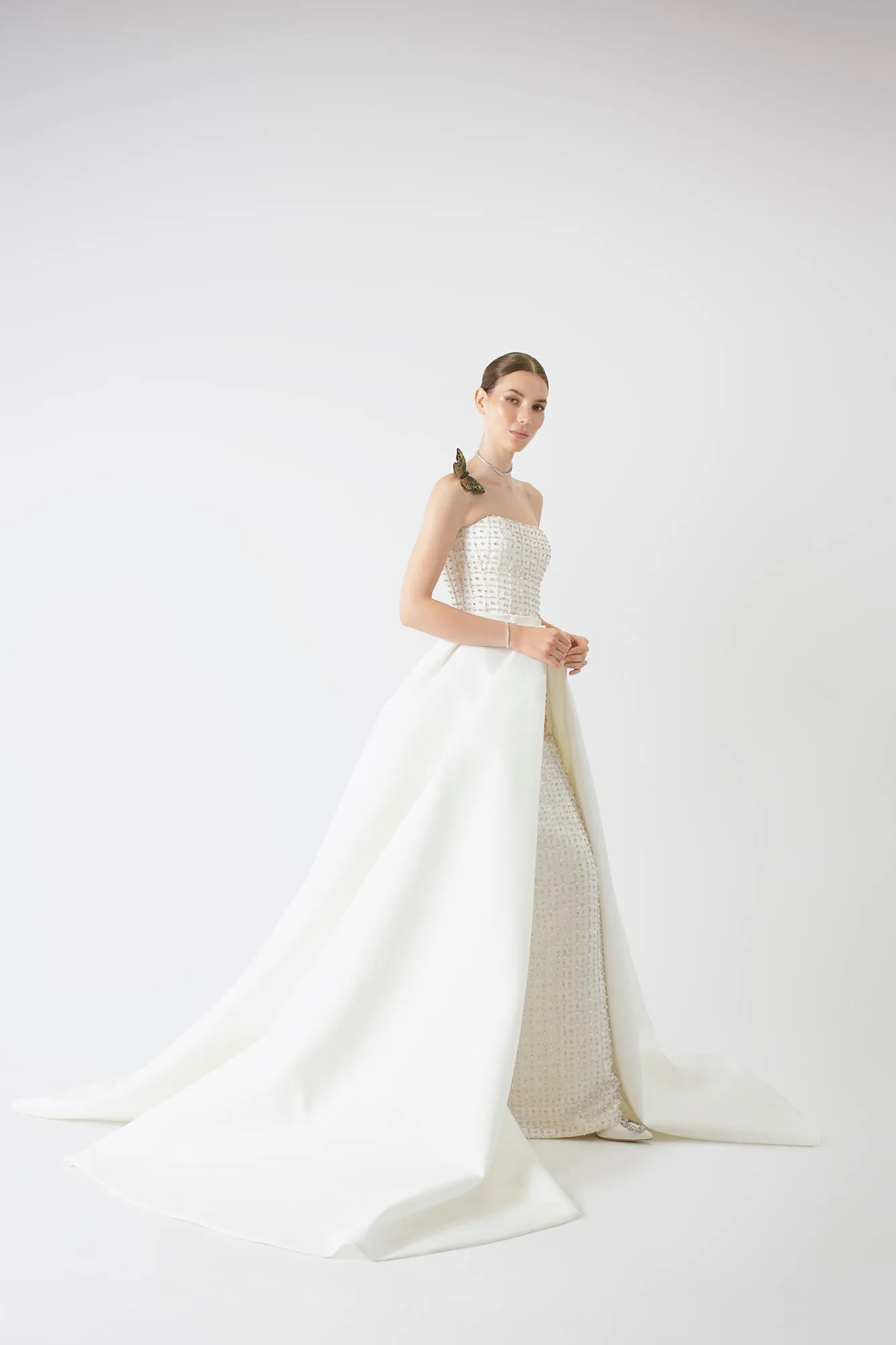 Elegant Satin Straight Neckline A-line Wedding Dress with Sparkling Crystals