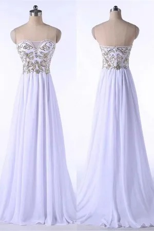 Elegant White Chiffon High Low Beading Sweetheart Neckline Prom Dress K150